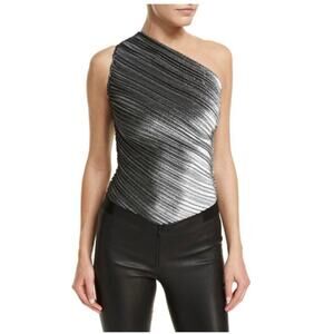 Mugler One Shoulder Pleated Lamé Bodysuit Size FR40/US8 NWT